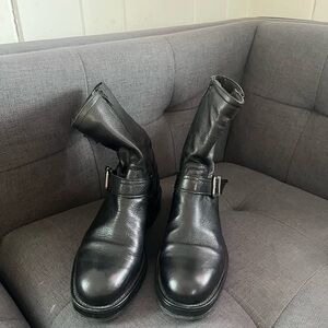 Dune London Black Leather Buckle Boots